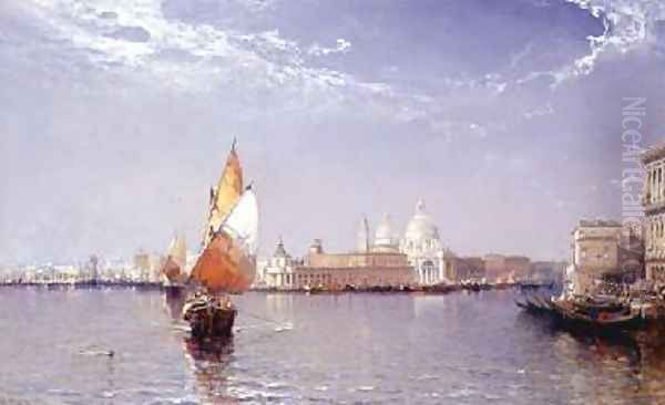 Venetian Canal Scene with the Salute in the distance Oil Painting by Arthur Joseph Meadows