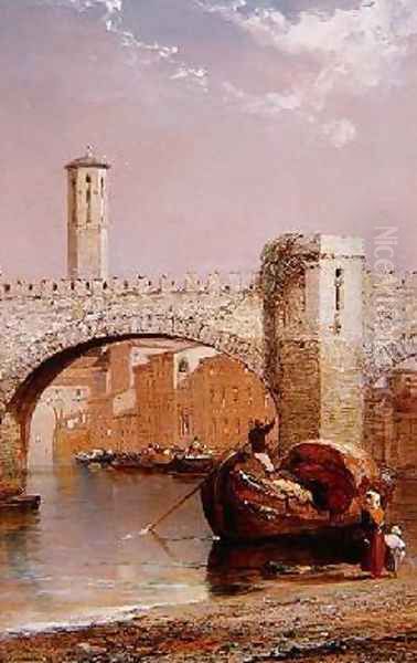 The Old Bridge Verona Oil Painting by Arthur Joseph Meadows