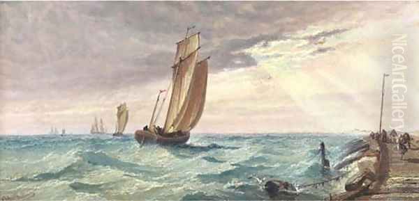 A blustery day off the breakwater Oil Painting by Arthur Joseph Meadows