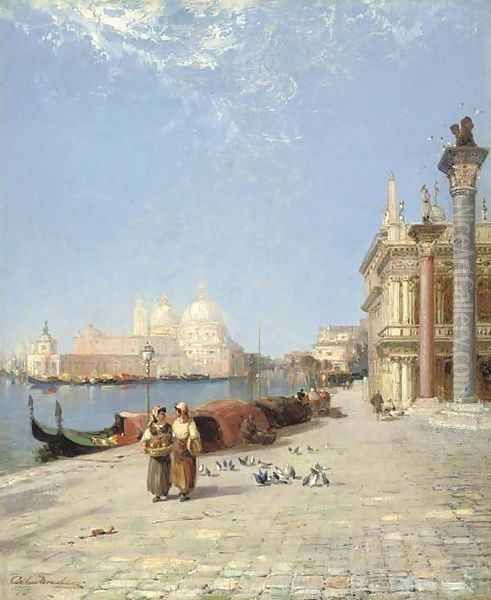 Venice - The Pigeons of St Mark Oil Painting by Arthur Joseph Meadows