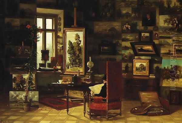 Studio Interior Oil Painting by Wladyslaw Aleksander Malecki