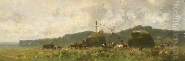 Carting of Hay Oil Painting by Wladyslaw Aleksander Malecki