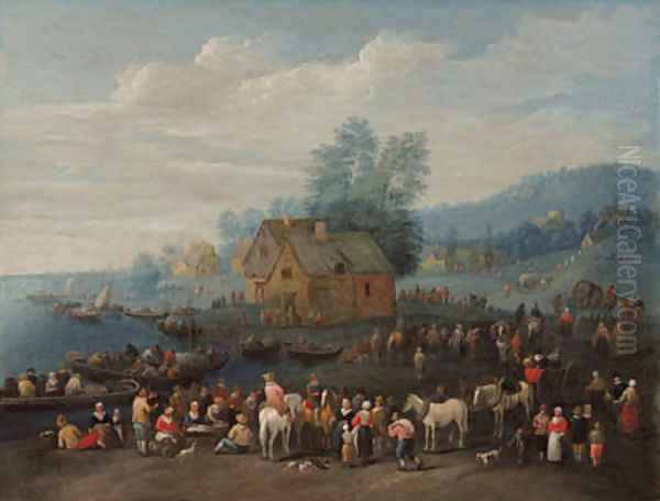 Travellers gathered by a bay Oil Painting by Theobald Michau