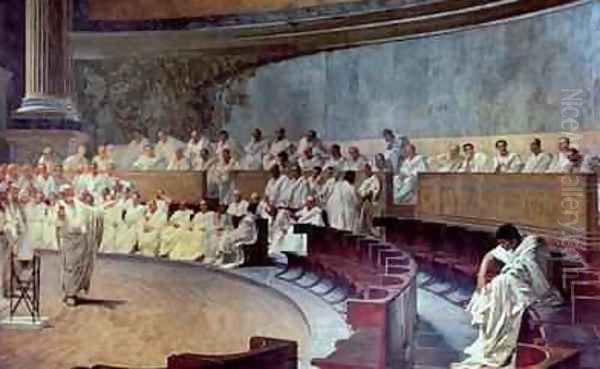 Cicero 106-43 BC in the Senate Accusing Catiline of Conspiracy on 21st October 63 BC 1889 Oil Painting by Cesare Maccari