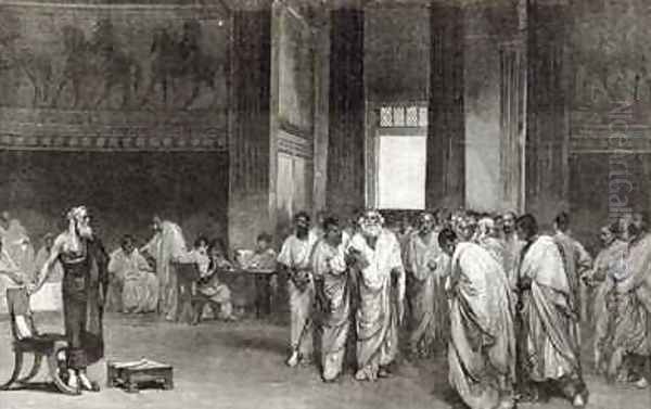 Appius Claudius persuading the Senate to reject Pyrrhus offer of Peace from Leisure Hour 1891 Oil Painting by Cesare Maccari