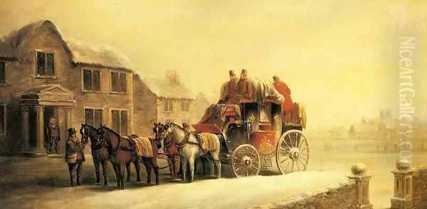 A Coach Outside an Inn in Winter Oil Painting by John Charles Maggs