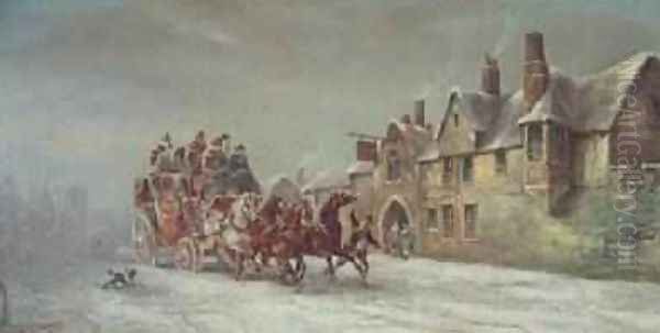 A Stage Coach Arriving at the Star Inn in Winter Oil Painting by John Charles Maggs