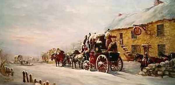 Stage Coach Outside a Tavern Bath 1819 Oil Painting by John Charles Maggs