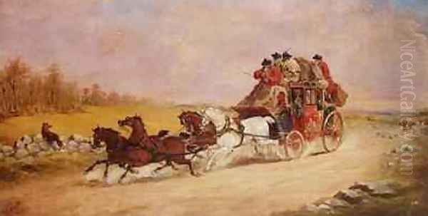 The Royal Mail Coach between the Fox and the Hunt 1881 Oil Painting by John Charles Maggs