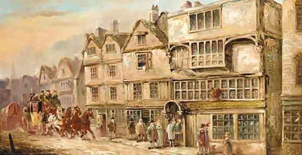 A coach and four outside the Cock Tavern, Bishopsgate Street Oil Painting by John Charles Maggs