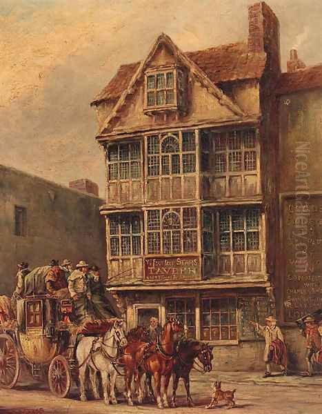 The Bristol To Bath Mail Coach Outside The Fourteen Stars Tavern Oil Painting by John Charles Maggs