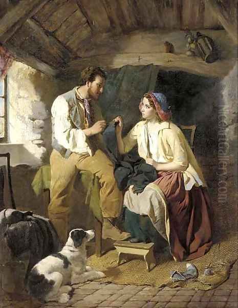 Courting the seamstress Oil Painting by William Henry Midwood