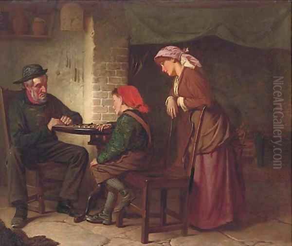 A game of draughts Oil Painting by William Henry Midwood