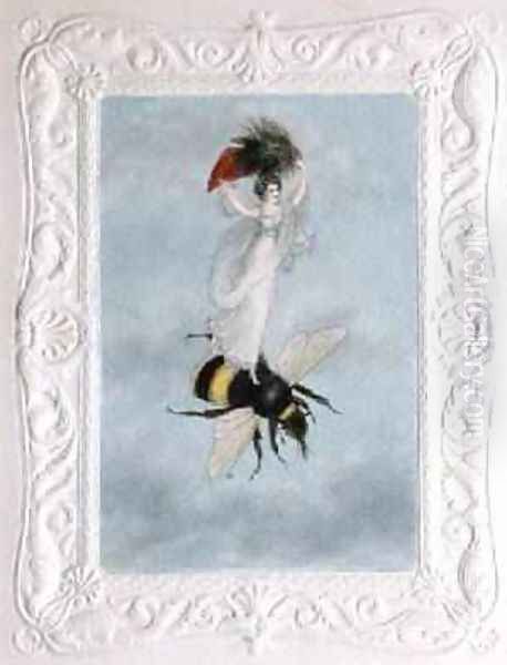 A fairy carrying a feather standing on a bee 1817-29 Oil Painting by Amelia Jane Murray