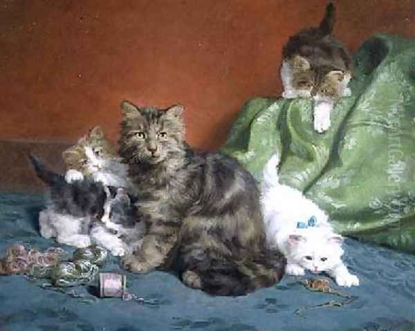 Playful Kittens Oil Painting by Daniel Merlin