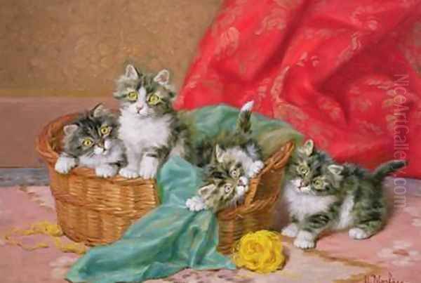 Mischievous Kittens Oil Painting by Daniel Merlin