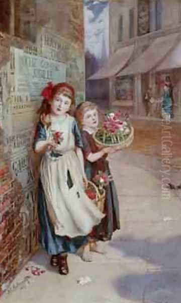 Little Flower Sellers 1887 Oil Painting by Augustus Edward Mulready