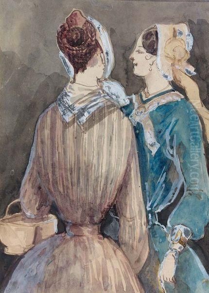 Deux Elegantes Discutant Oil Painting by Constantin Guys