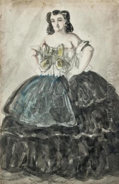 Portrait Of A Lady Wearing A Black Dress Oil Painting by Constantin Guys