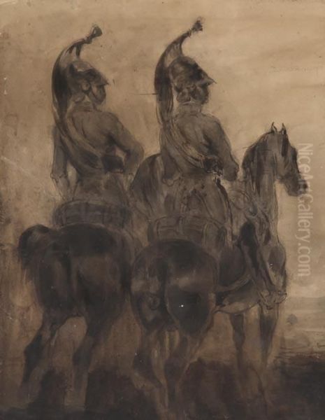 Study For Two Soldiers On Horseback Oil Painting by Constantin Guys