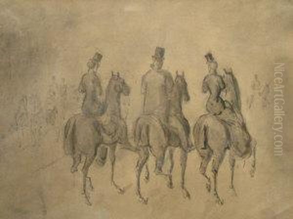 Three Elegant Riders Oil Painting by Constantin Guys