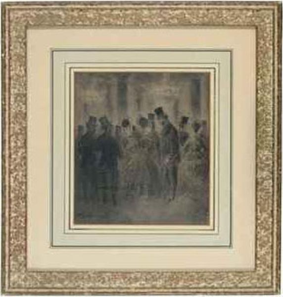 Elegant Figures At The Ball Oil Painting by Constantin Guys