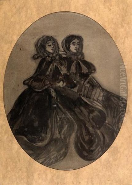 Two Women Oil Painting by Constantin Guys