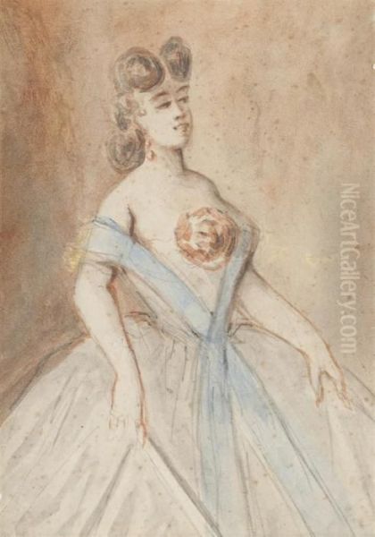 Elegante En Robe De Bal Oil Painting by Constantin Guys