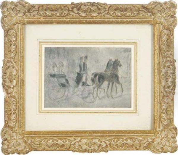 Two Elegant Ladies In A Horse-drawn Carriage Oil Painting by Constantin Guys