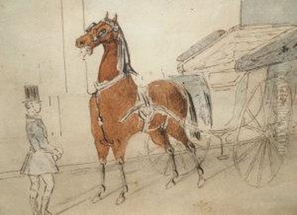 Study Of A Horse And Carriage With Attendant Oil Painting by Constantin Guys