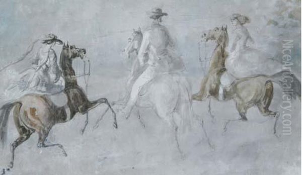 Riders, Seen From Behind Oil Painting by Constantin Guys