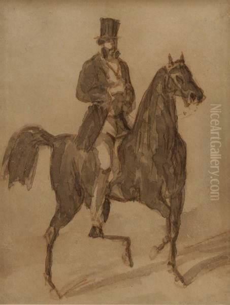 Gentleman On Horseback Oil Painting by Constantin Guys