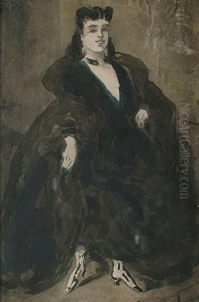 Portrait Of A Lady In A Black Dress Oil Painting by Constantin Guys