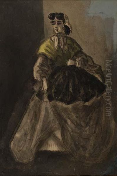 Study Of A Standing Woman Oil Painting by Constantin Guys