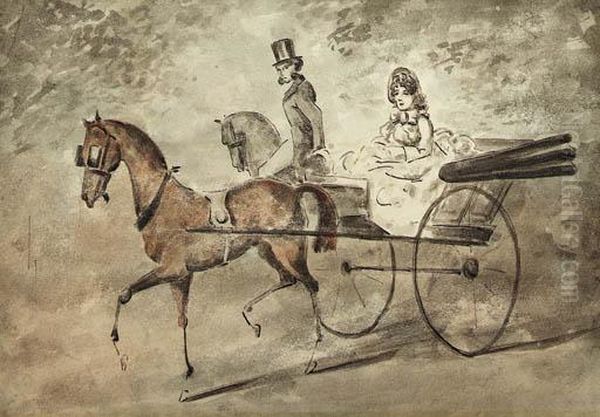 A Carriage Ride Oil Painting by Constantin Guys