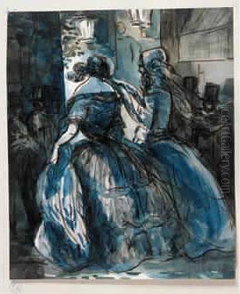 L'entree Au Concert Aquarelle Oil Painting by Constantin Guys