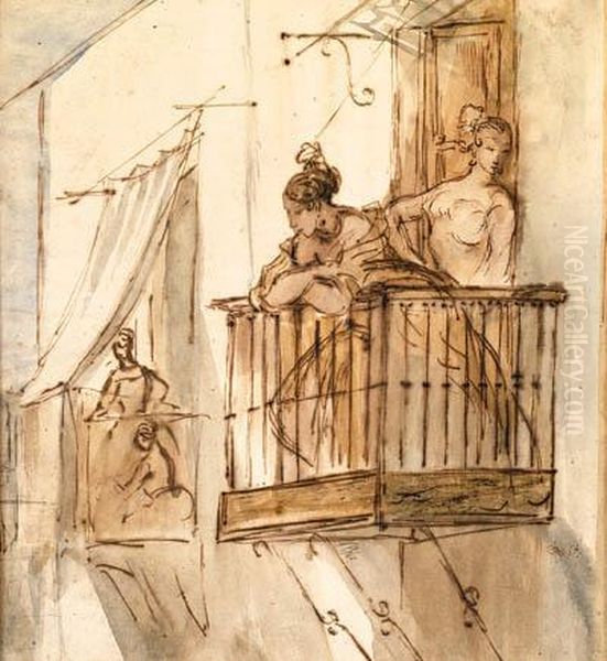 Ladies On The Balcony Oil Painting by Constantin Guys