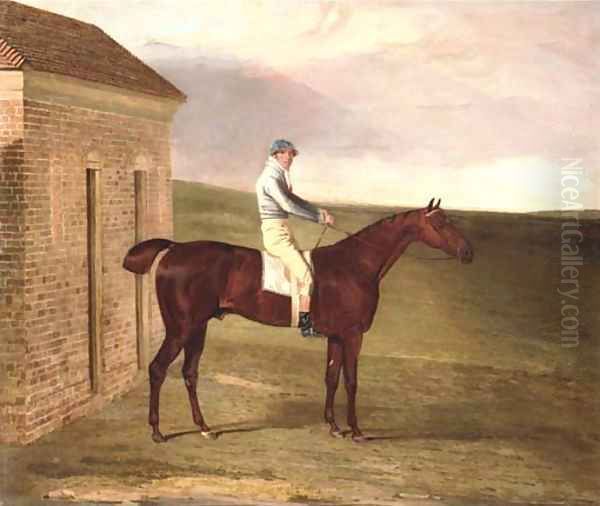 Burleigh, a chestnut racehorse, with Sam Chifney up, at Newmarket Oil Painting by Benjamin Marshall