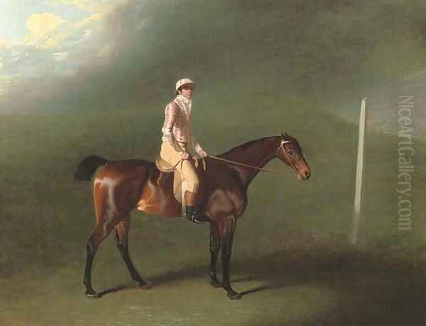 Sir Charles Bunbury's bay filly with jockey up on Newmarket Heath Oil Painting by Benjamin Marshall