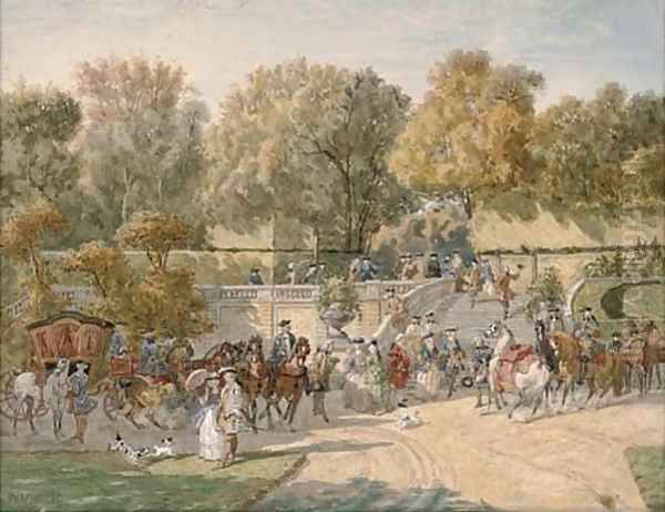 Elegant figures in a park Oil Painting by Henri D'Annecy (Comte De) Montpezat