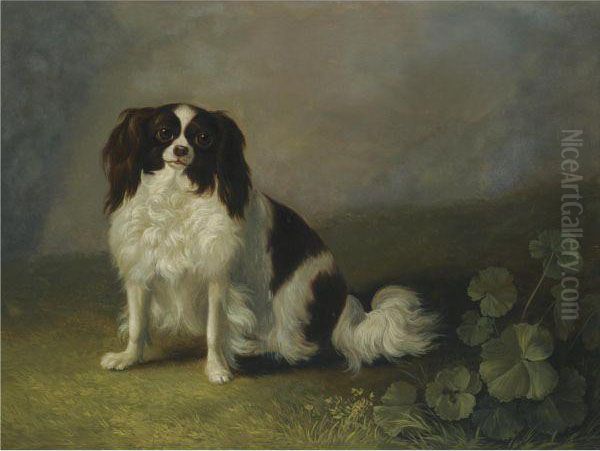 A King Charles Spaniel In A Landscape Oil Painting by Jacob Philipp Hackert