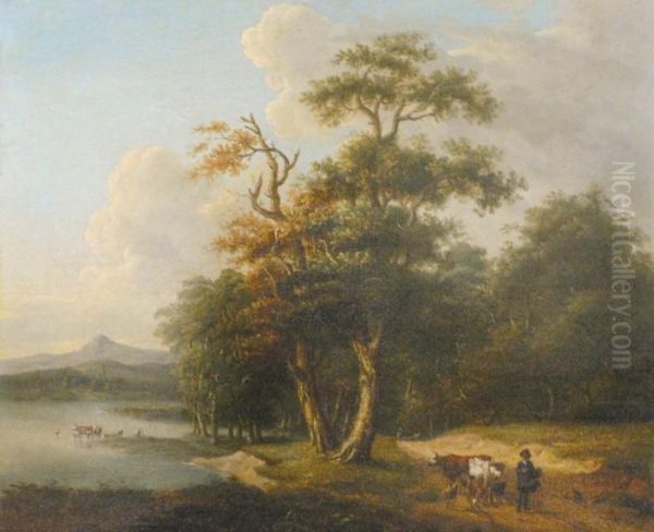 Paysage De Riviere Anime D'une Scene Pastorale Oil Painting by Jacob Philipp Hackert