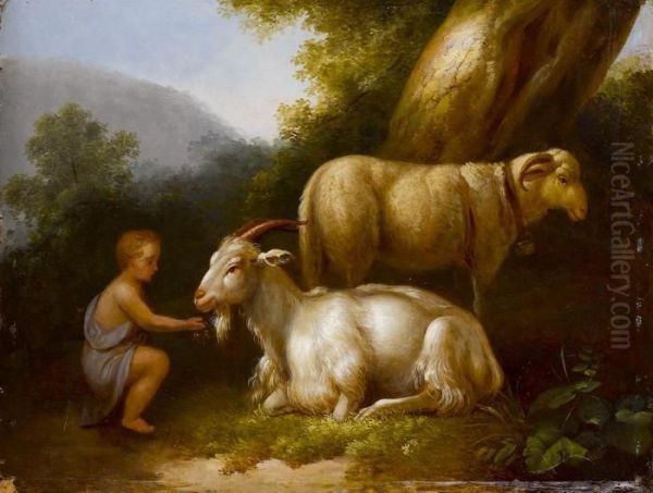 Ziege Und Schaf Mit Einem Knaben Oil Painting by Jacob Philipp Hackert