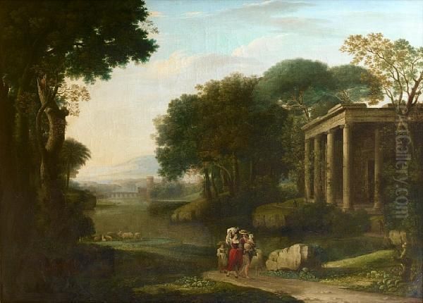 A Shepherd And Shepherdesses In An Italianate Landscape Oil Painting by Jacob Philipp Hackert