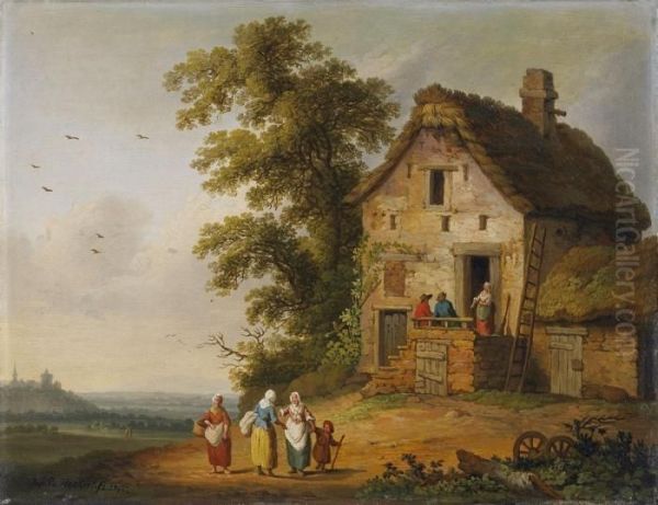 Zwei Landschaften Mit Bauernhausern Oil Painting by Jacob Philipp Hackert