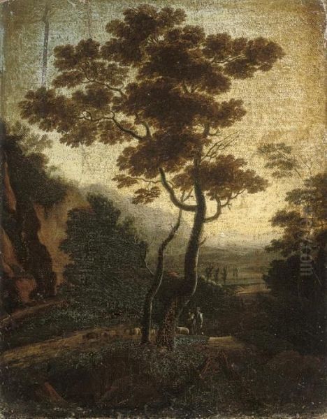 A Wooded Landscape With A Shepherd And His Flock On A Track Oil Painting by Jacob Philipp Hackert