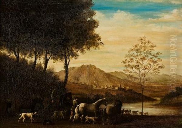 Flusslandschaft Mit Viehherden Und Hirten Oil Painting by Jacob Philipp Hackert