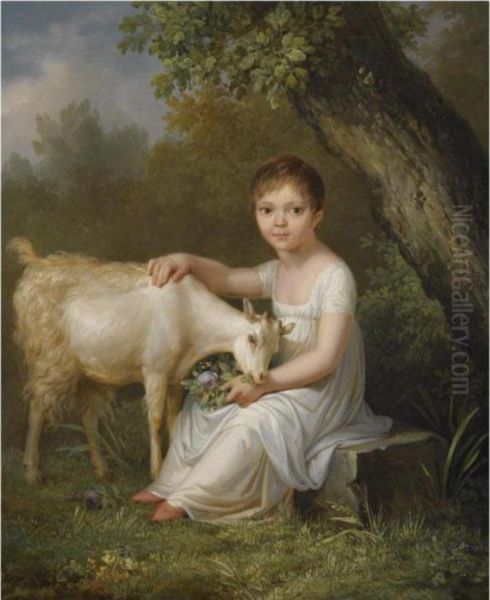 A Young Girl With A Goat Oil Painting by Jacob Philipp Hackert