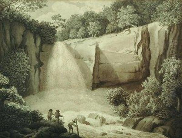 Wanderer Vor Einem Wasserfall Oil Painting by Jacob Philipp Hackert