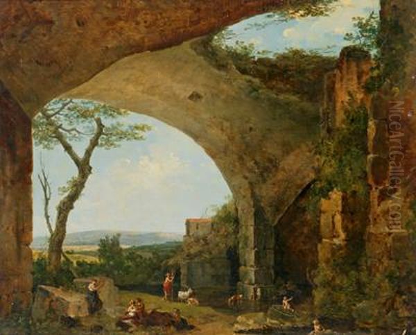 Paesaggio Arcadico Fluviale Con Pastori Sotto Un Arco Oil Painting by Jacob Philipp Hackert